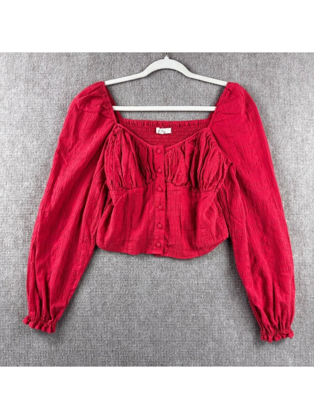 Chelsea Violet Cropped Top M Coral Rose Smocked Peasant Milkmaid Blouse Coquette